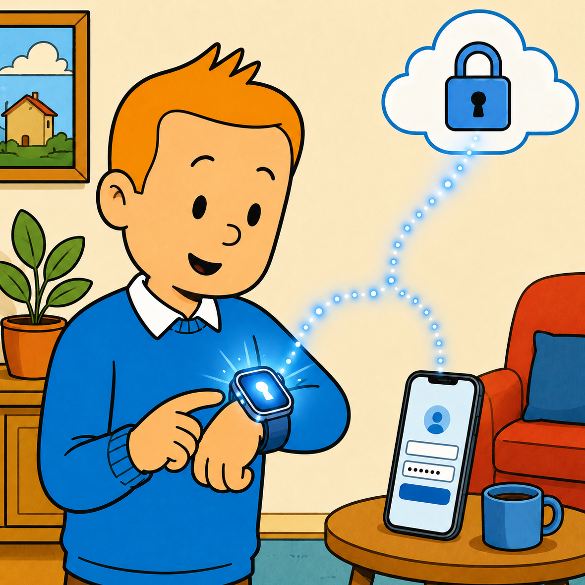Ilustración: el Llavero iCloud sincroniza las credenciales al Apple Watch emparejado